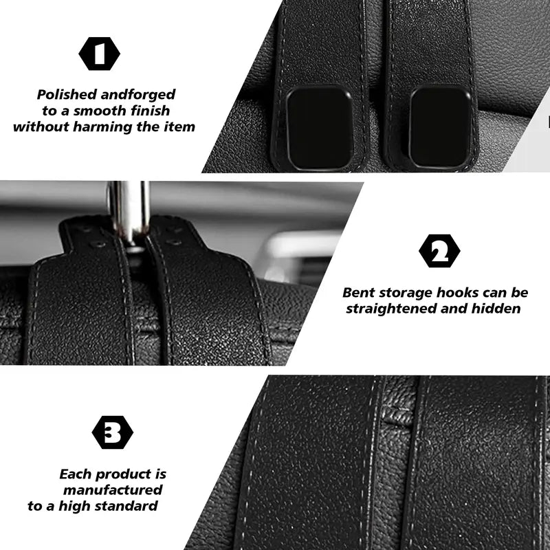 Improved Car Seat Back Double Hooks with Soft Faux Leather