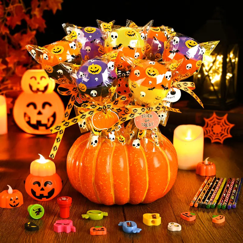 Halloween Multicolor Light-Up Lollipop Stationery Gift Set – 24-Pack, Card + Gift in 1