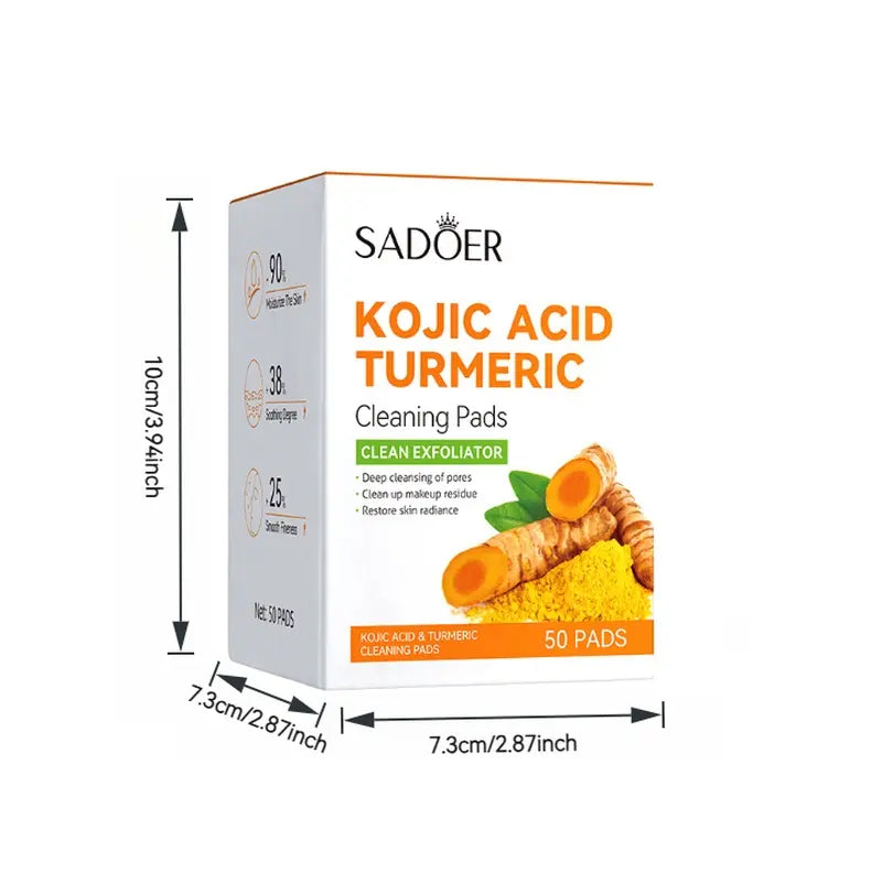 Turmeric Kojic Acid Cleansing Pads – 50Pcs Disposable Daily Face Wash for Oil Control & Brightening