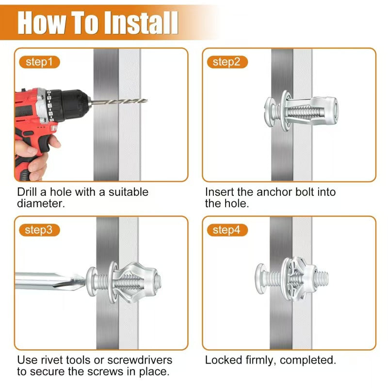 30Pcs/90Pcs Heavy-Duty Carbon Steel Button Rivet Locking Nuts Set