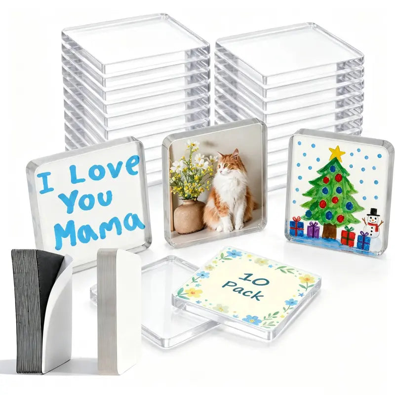 2×2″ Clear Acrylic Magnetic Photo Frames – DIY Memory Keepsake, 10/20/30 Pack