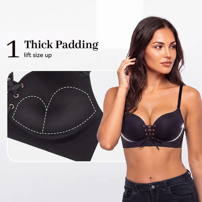 Drawstring Push-Up Wireless Lace-Up Front Bra
