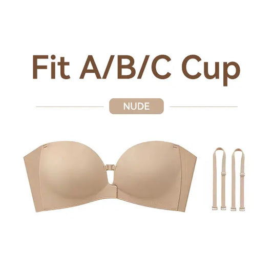Womens Strapless Front Closure Bra Push Up Lift Bra Padded Add Cup Non Slip Anti-Slip Grip