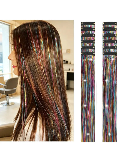Rainbow Hair Tinsel Pack of 12 Pcs Clip in Hair Tinsel 20 Inch Glitter Tinsel Hair Extensions