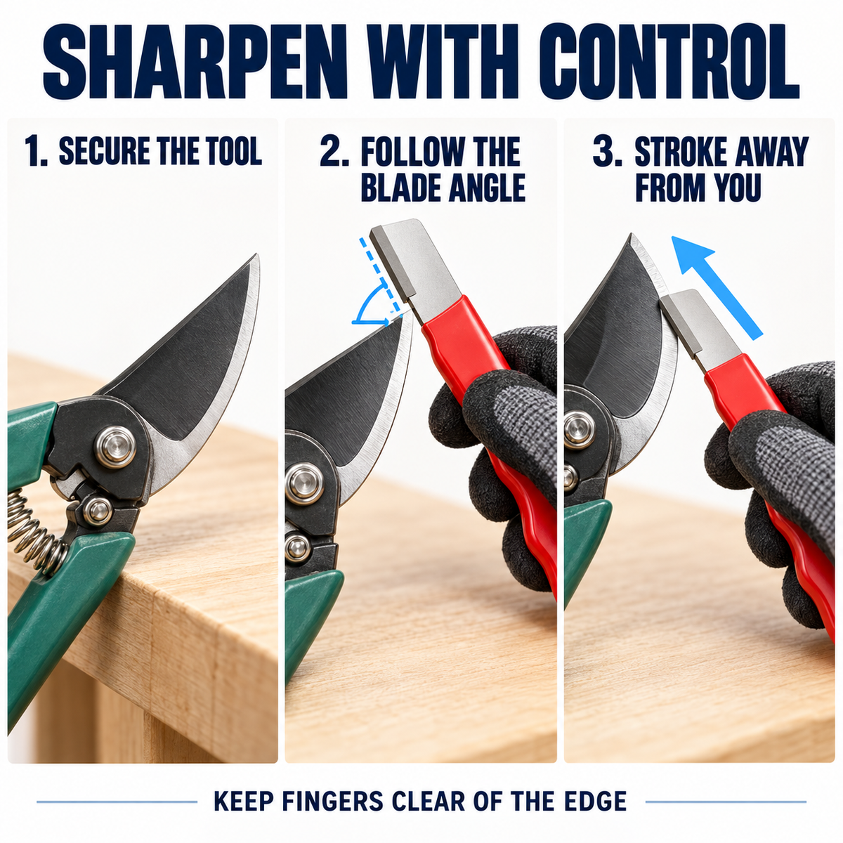 Four steps for controlled and safe sharpening