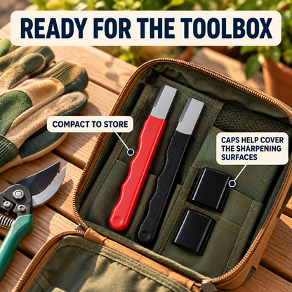 Compact sharpener set stored in a toolbox