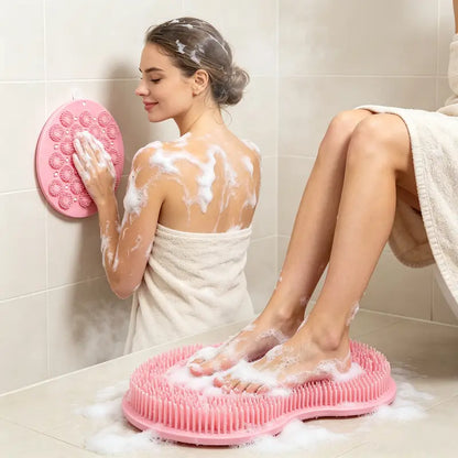 Silicone Shower Foot Scrubber Mat with Wall