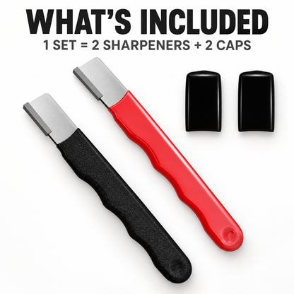 One set includes two sharpeners and two protective caps