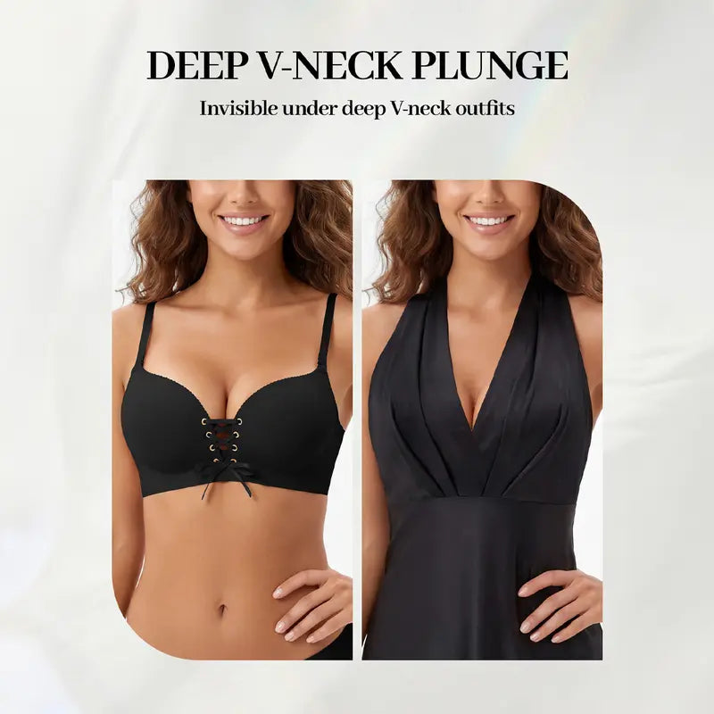 Drawstring Push-Up Wireless Lace-Up Front Bra