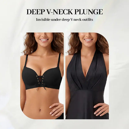 Drawstring Push-Up Wireless Lace-Up Front Bra