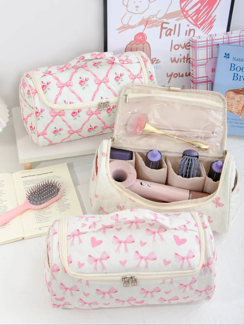 Large-Capacity Quilted Cosmetic & Hair Tool Organizer Bag