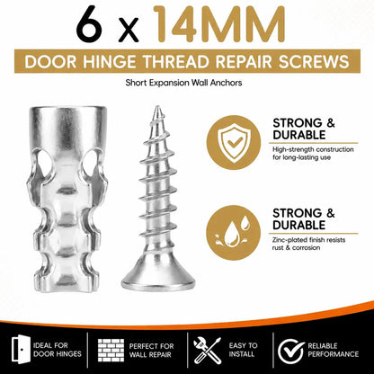 6×14mm Door Hinge Repair Screws & Expansion Anchors – 30/60 Pack
