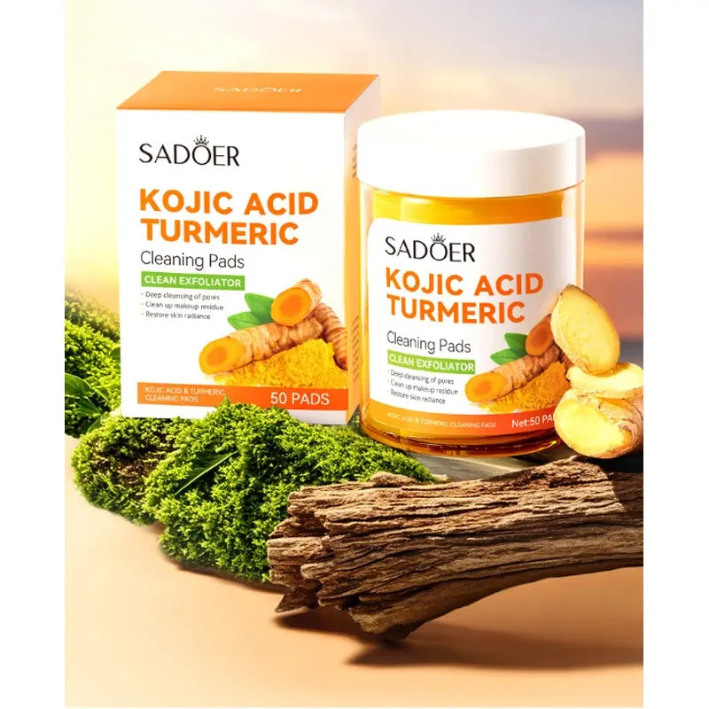 Turmeric Kojic Acid Cleansing Pads – 50Pcs Disposable Daily Face Wash for Oil Control & Brightening