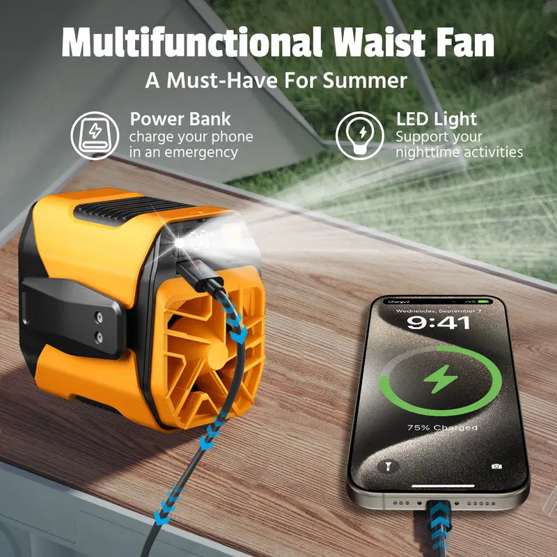 5000mAh Waist Fan with Power Bank & LED