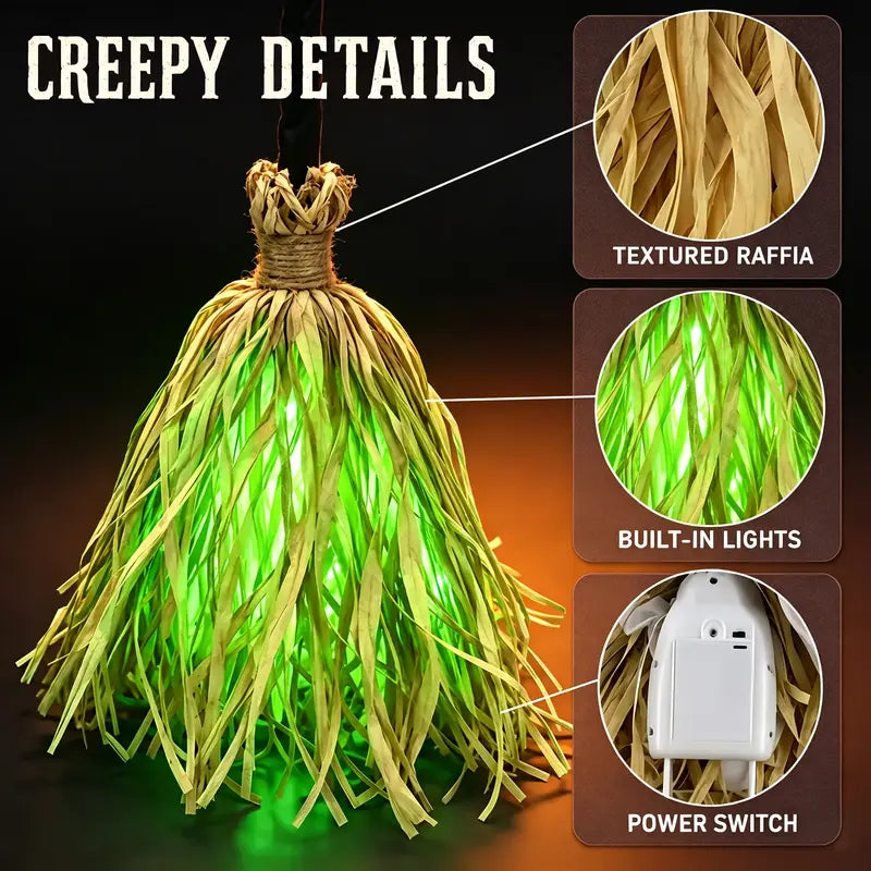 LED Light-Up Motion-Activated Musical Witch Broom Halloween Decoration