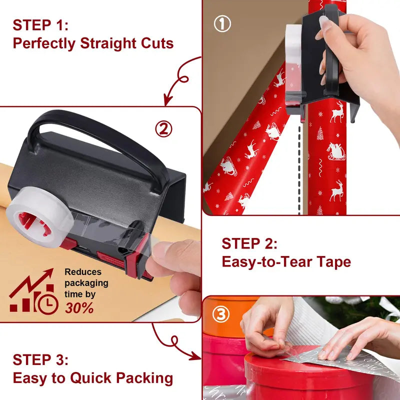2-in-1 Wrapping Paper Cutter and Tape Dispenser Kit with Tapes & Blades