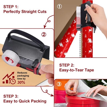 2-in-1 Wrapping Paper Cutter and Tape Dispenser Kit with Tapes & Blades
