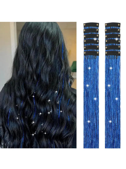 Rainbow Hair Tinsel Pack of 12 Pcs Clip in Hair Tinsel 20 Inch Glitter Tinsel Hair Extensions