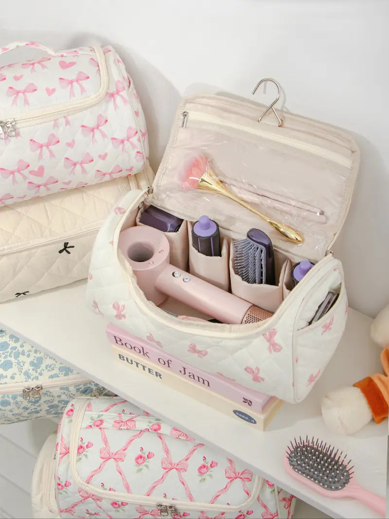 Large-Capacity Quilted Cosmetic & Hair Tool Organizer Bag