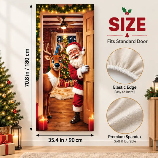 Stretch-Fit Santa & Reindeer Christmas Door Cover