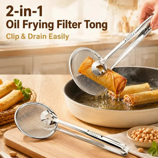 2-in-1 Stainless Steel Mesh Strainer Tongs