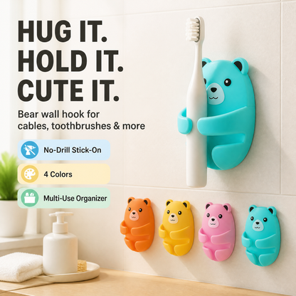 Bear-Shaped Adhesive Wall Hooks 4-Pack