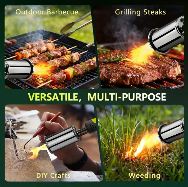 Propane Torch — One-Touch Max Fire, Safety Lock, Adjustable Flame | BBQ, Searing, Fireplace