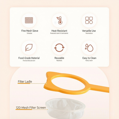 2-in-1 Funnel Filter with Handle - 120 Mesh Double-Layer Heat-Resistant Juice & Yogurt Strainer