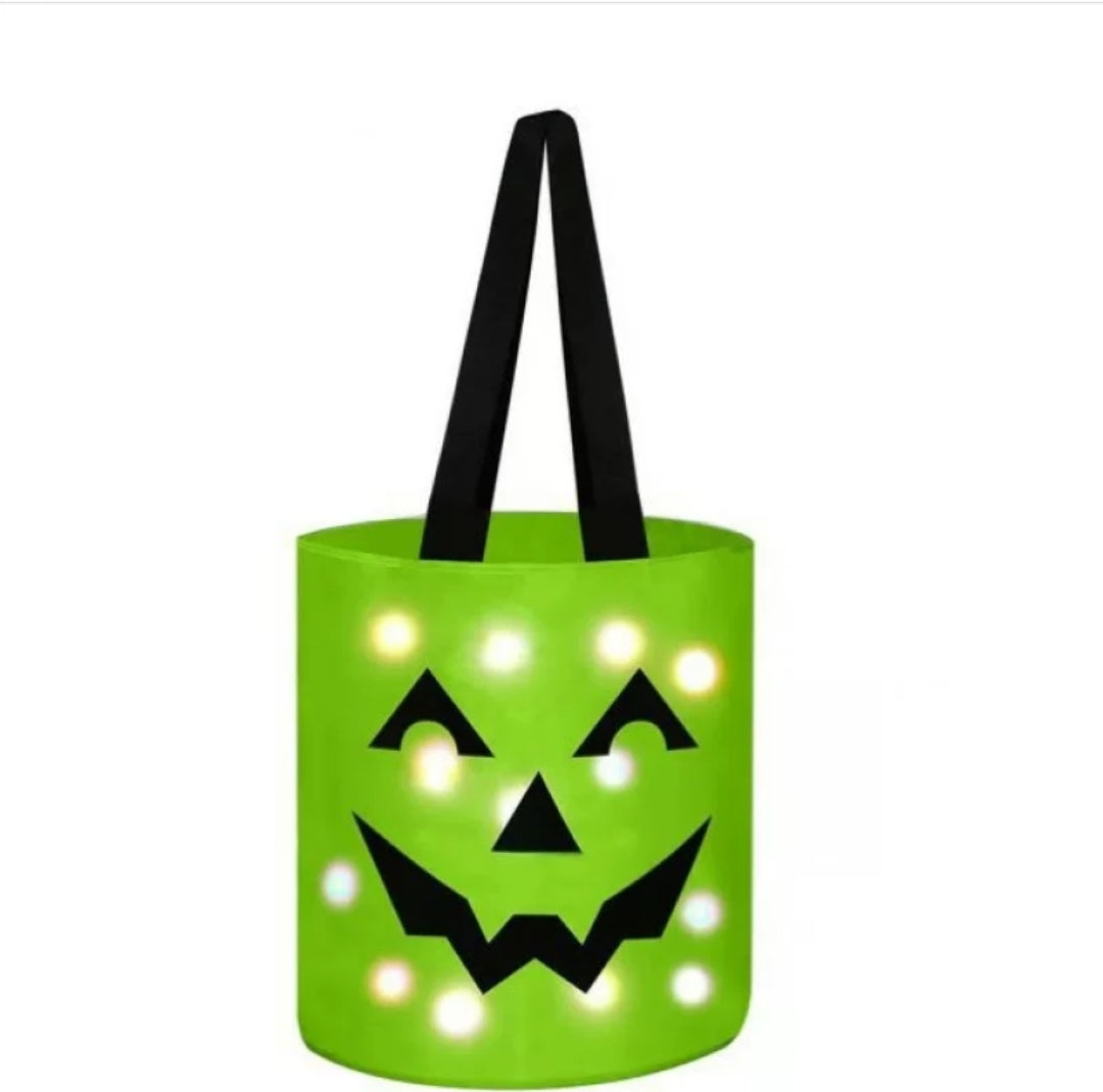 LED Light-Up Pumpkin Candy Bucket – Glowing Halloween Tote Bag for Trick or Treat, Party Favors & Spooky Night Fun