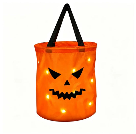 LED Light-Up Pumpkin Candy Bucket – Glowing Halloween Tote Bag for Trick or Treat, Party Favors & Spooky Night Fun