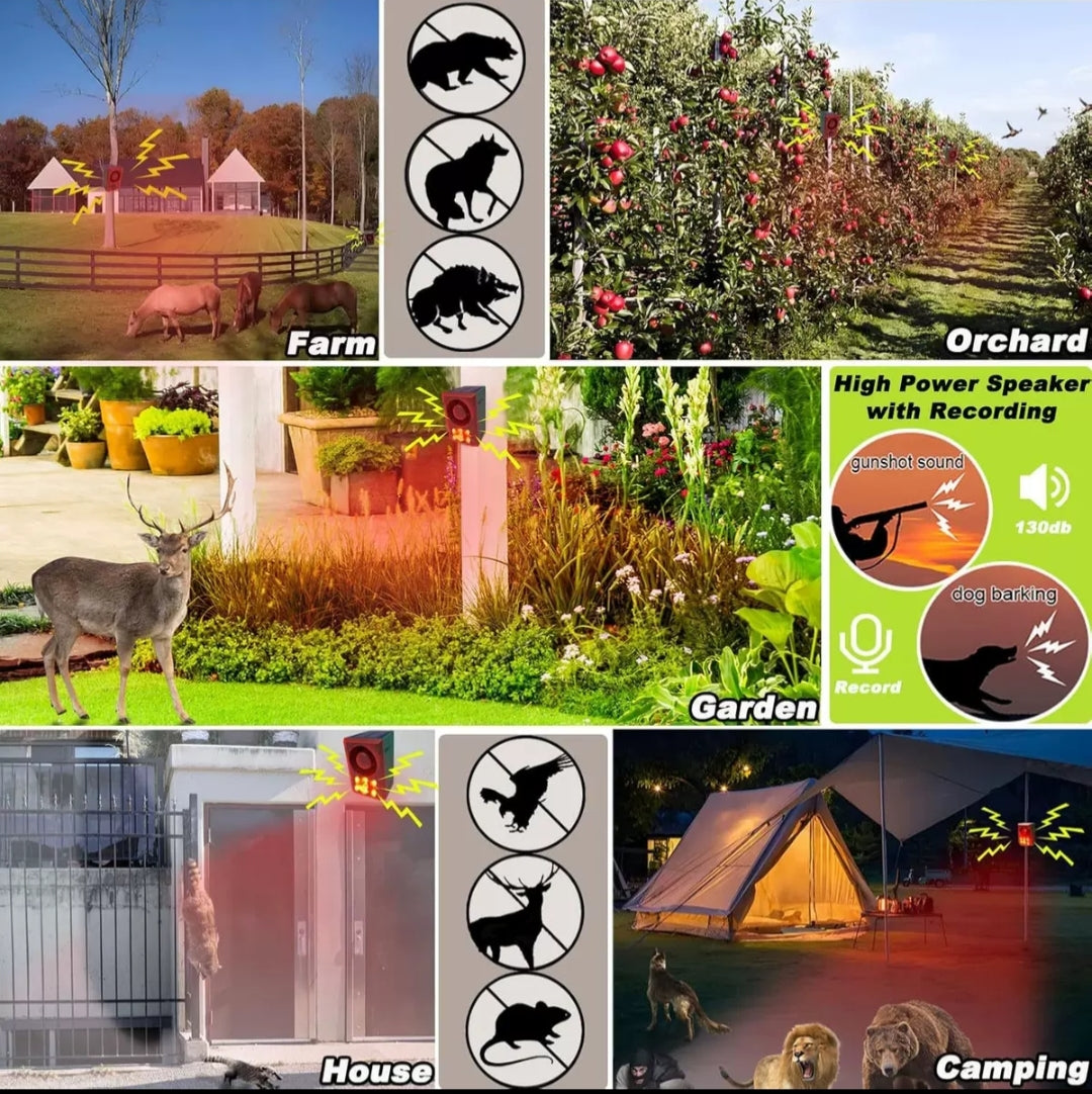 Solar-Powered Animal Repeller with Motion Sensor, Strobe Light & 130dB Alarm