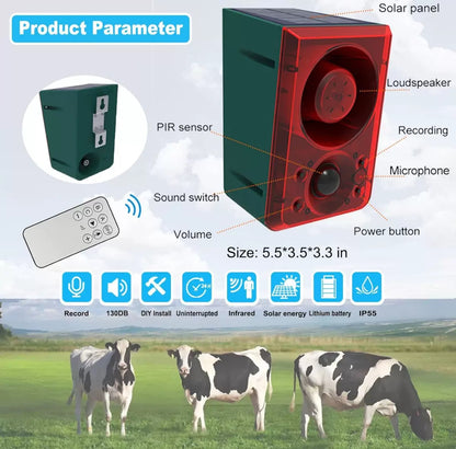 Solar-Powered Animal Repeller with Motion Sensor, Strobe Light & 130dB Alarm