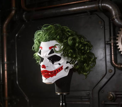 Avant-Garde Cyberpunk Clown Full-Face Mask with Green Dreadlock Braids