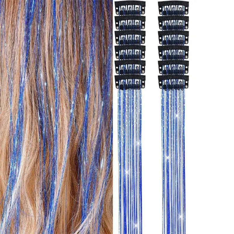 Rainbow Hair Tinsel Pack of 12 Pcs Clip in Hair Tinsel 20 Inch Glitter Tinsel Hair Extensions
