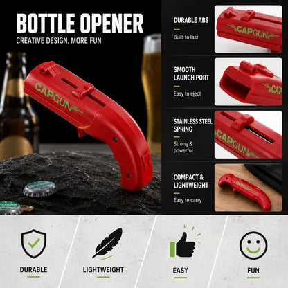 Gun-Shape Plastic Body Bottle Cap Launcher with Spring Launch Mechanism
