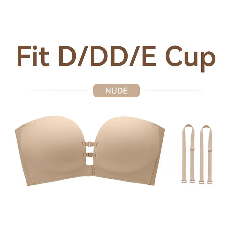 Womens Strapless Front Closure Bra Push Up Lift Bra Padded Add Cup Non Slip Anti-Slip Grip