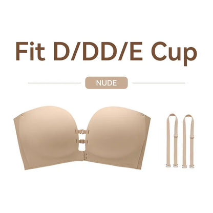 Womens Strapless Front Closure Bra Push Up Lift Bra Padded Add Cup Non Slip Anti-Slip Grip