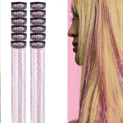 Rainbow Hair Tinsel Pack of 12 Pcs Clip in Hair Tinsel 20 Inch Glitter Tinsel Hair Extensions