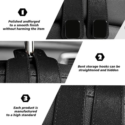 Improved Car Seat Back Double Hooks with Soft Faux Leather