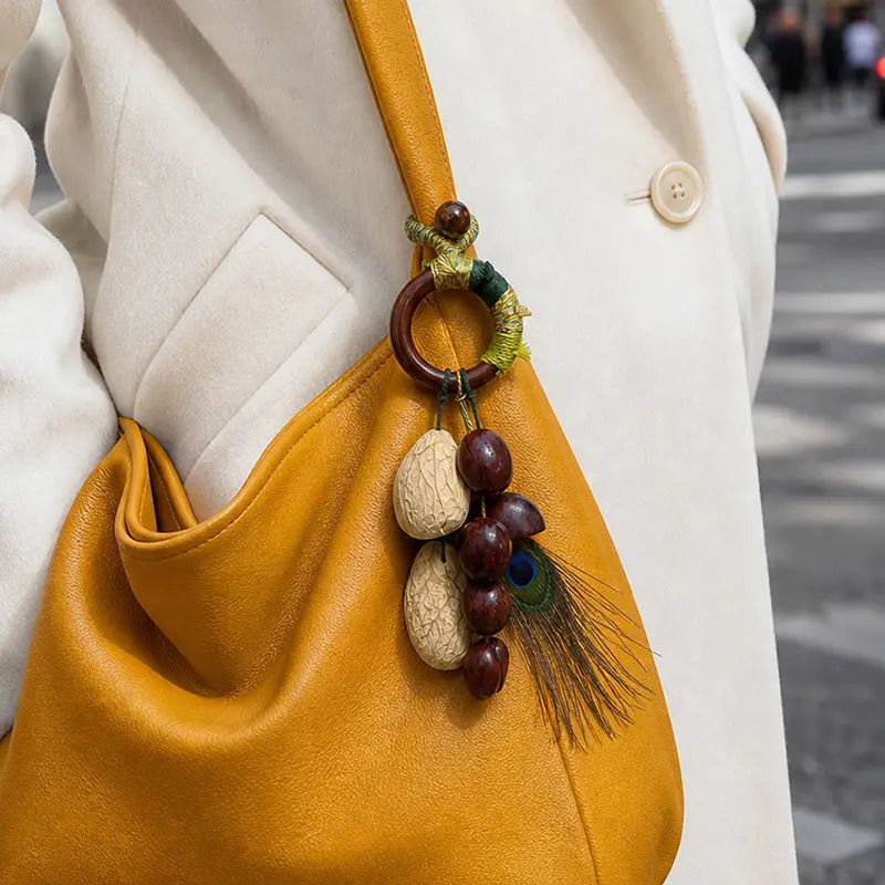 Handmade Natural Shell Bag Charm — Boho Keychain & Car Hanger