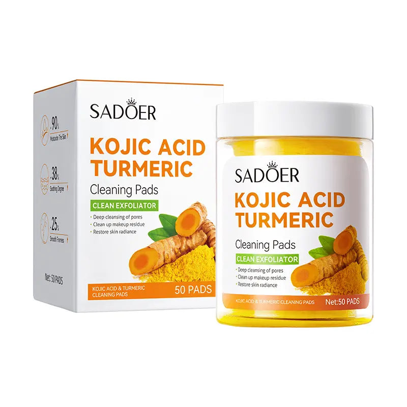 Turmeric Kojic Acid Cleansing Pads – 50Pcs Disposable Daily Face Wash for Oil Control & Brightening