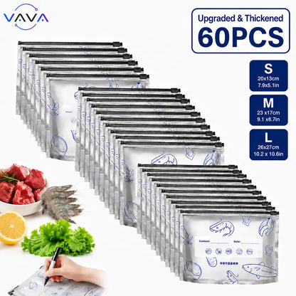 Reusable Stand-Up Food Storage Bags with Labels & Zip Locks
