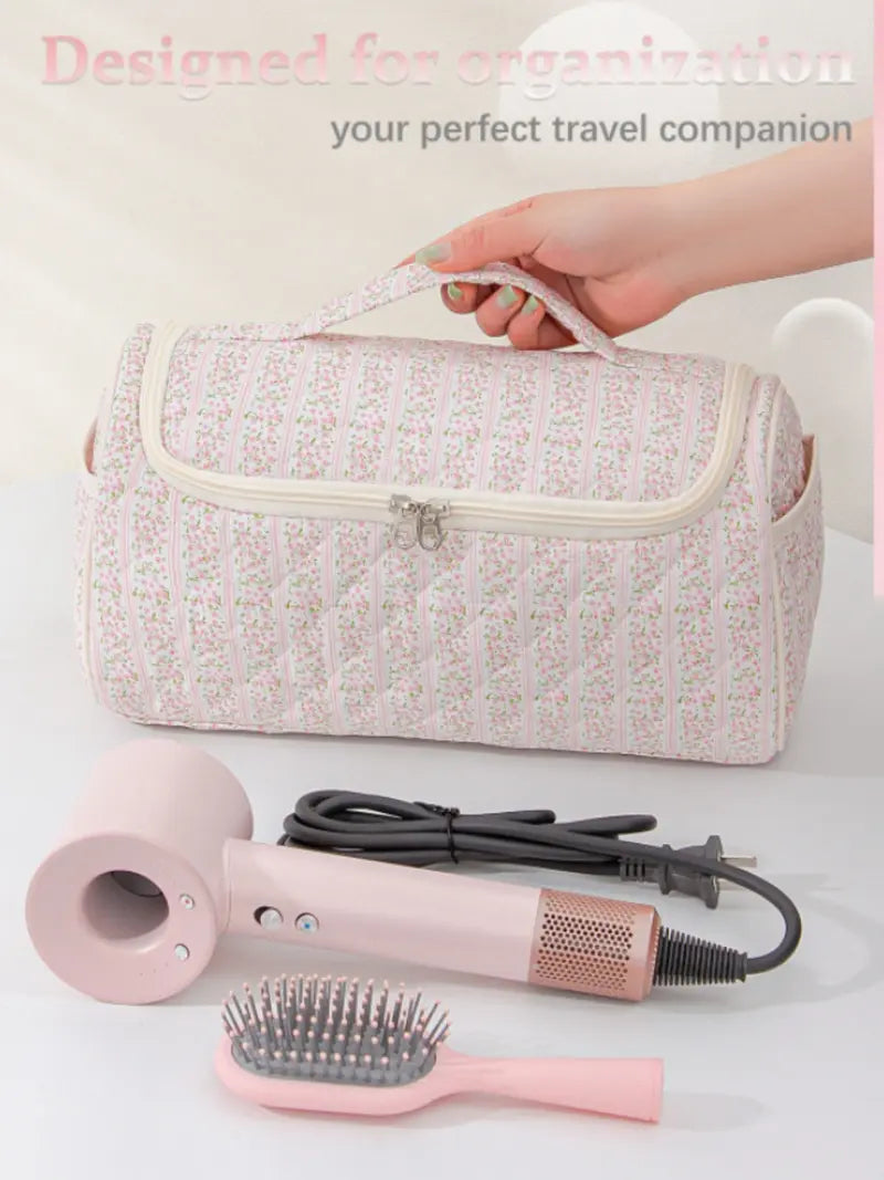 Large-Capacity Quilted Cosmetic & Hair Tool Organizer Bag