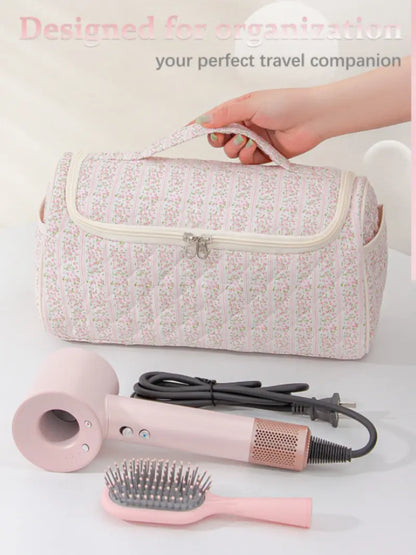 Large-Capacity Quilted Cosmetic & Hair Tool Organizer Bag