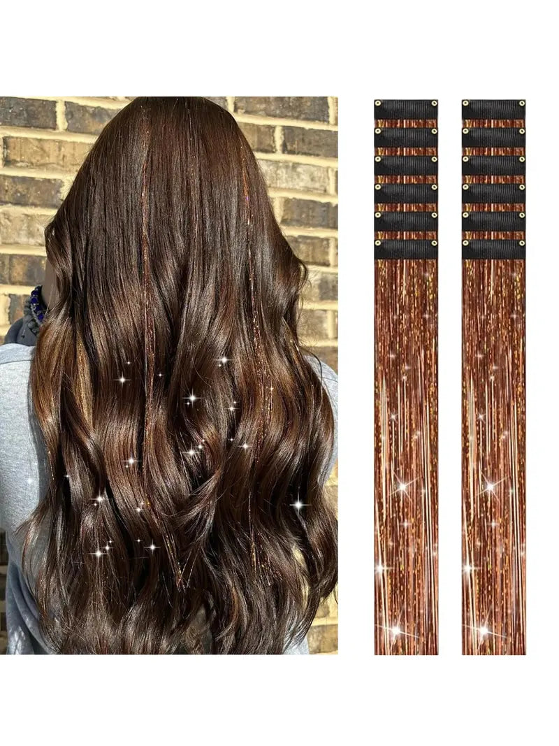 Rainbow Hair Tinsel Pack of 12 Pcs Clip in Hair Tinsel 20 Inch Glitter Tinsel Hair Extensions