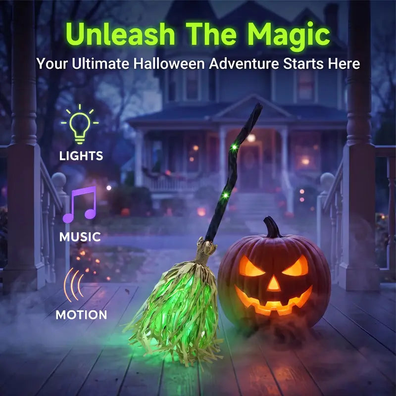 LED Light-Up Motion-Activated Musical Witch Broom Halloween Decoration