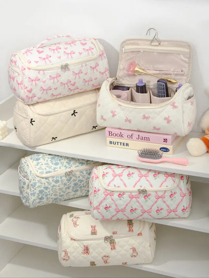Large-Capacity Quilted Cosmetic & Hair Tool Organizer Bag