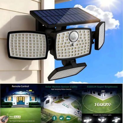 Hoodink Solar Outdoor Lights 4500LM 306LED Security Lights with Remote Control