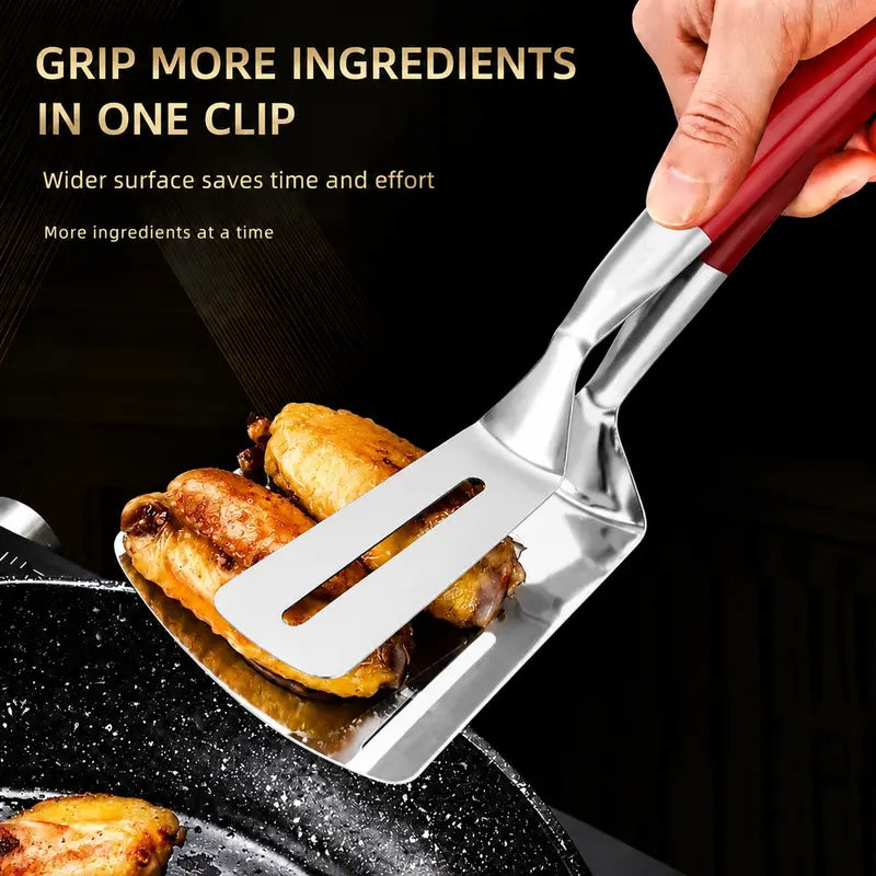 Multi-Functional Stainless Steel Steak Spatula Clamp, Kitchen Cooking Tongs for Fried Steak