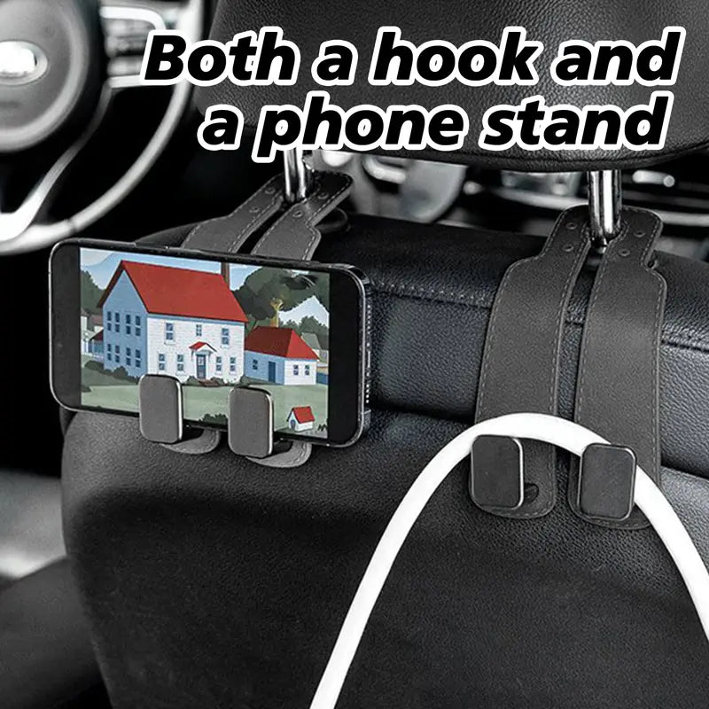 Improved Car Seat Back Double Hooks with Soft Faux Leather